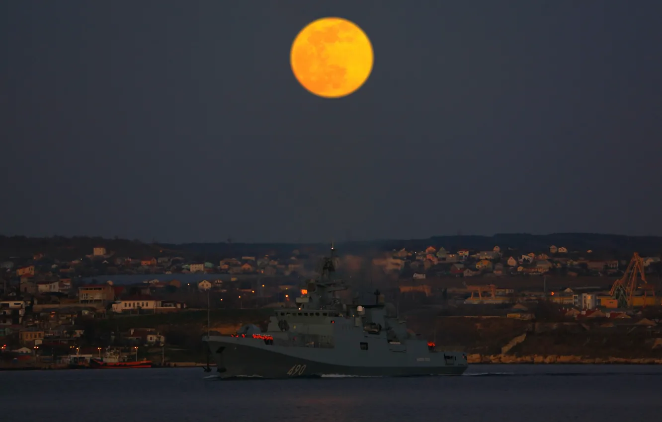Photo wallpaper night, the moon, frigate, Sevastopol, Admiral Essen