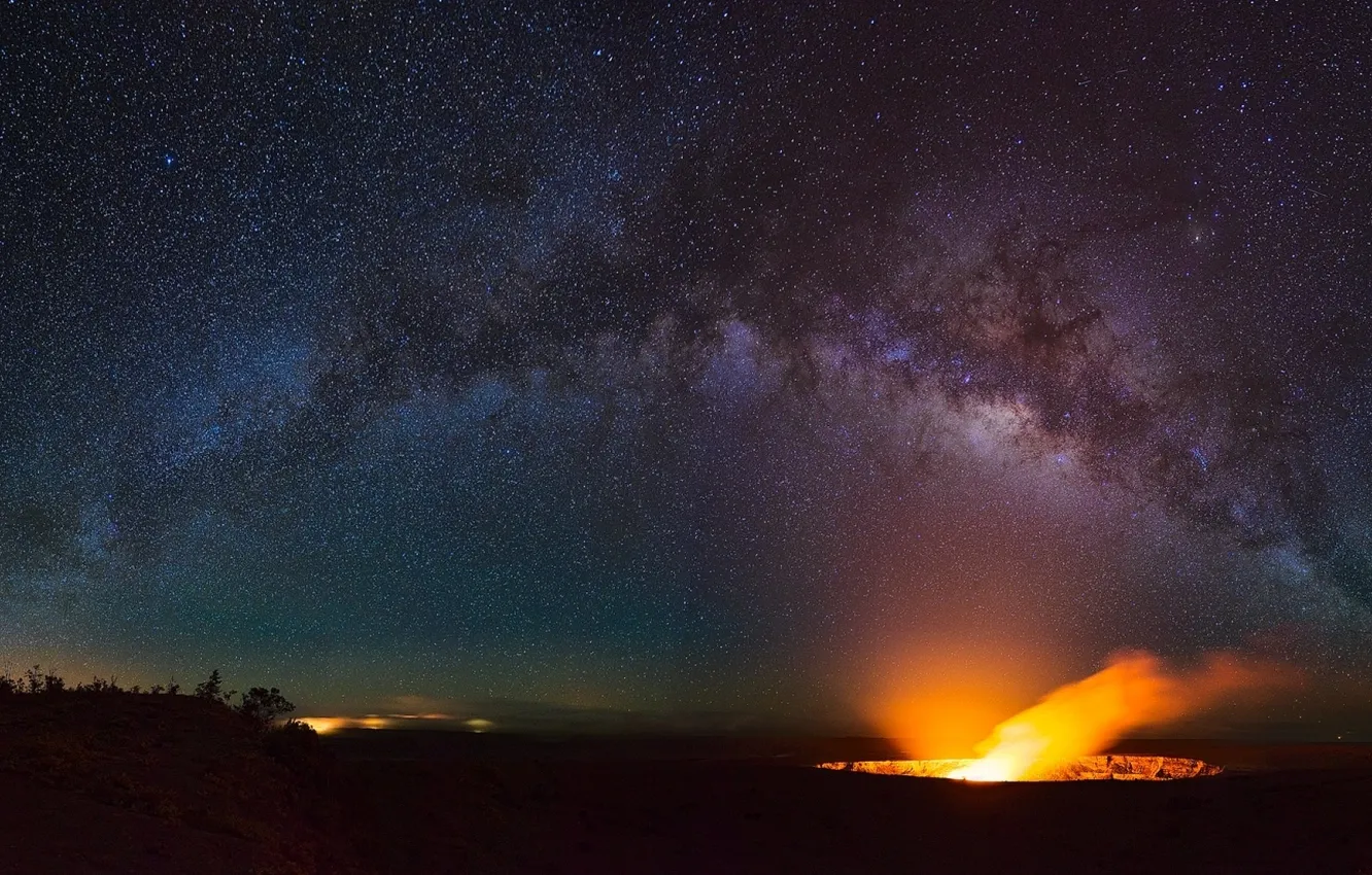 Photo wallpaper the sky, stars, the volcano, the milky way, photographer, Kenji Yamamura, Hawaii Volcanoes National Park, …