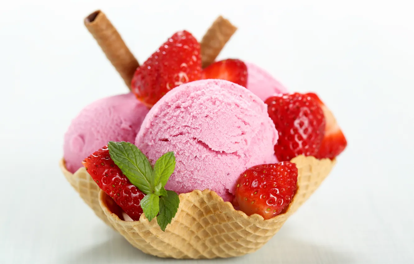 Photo wallpaper strawberry, ice cream, mint, strawberry, ice cream, mint, sweet sticks, sweet sticks
