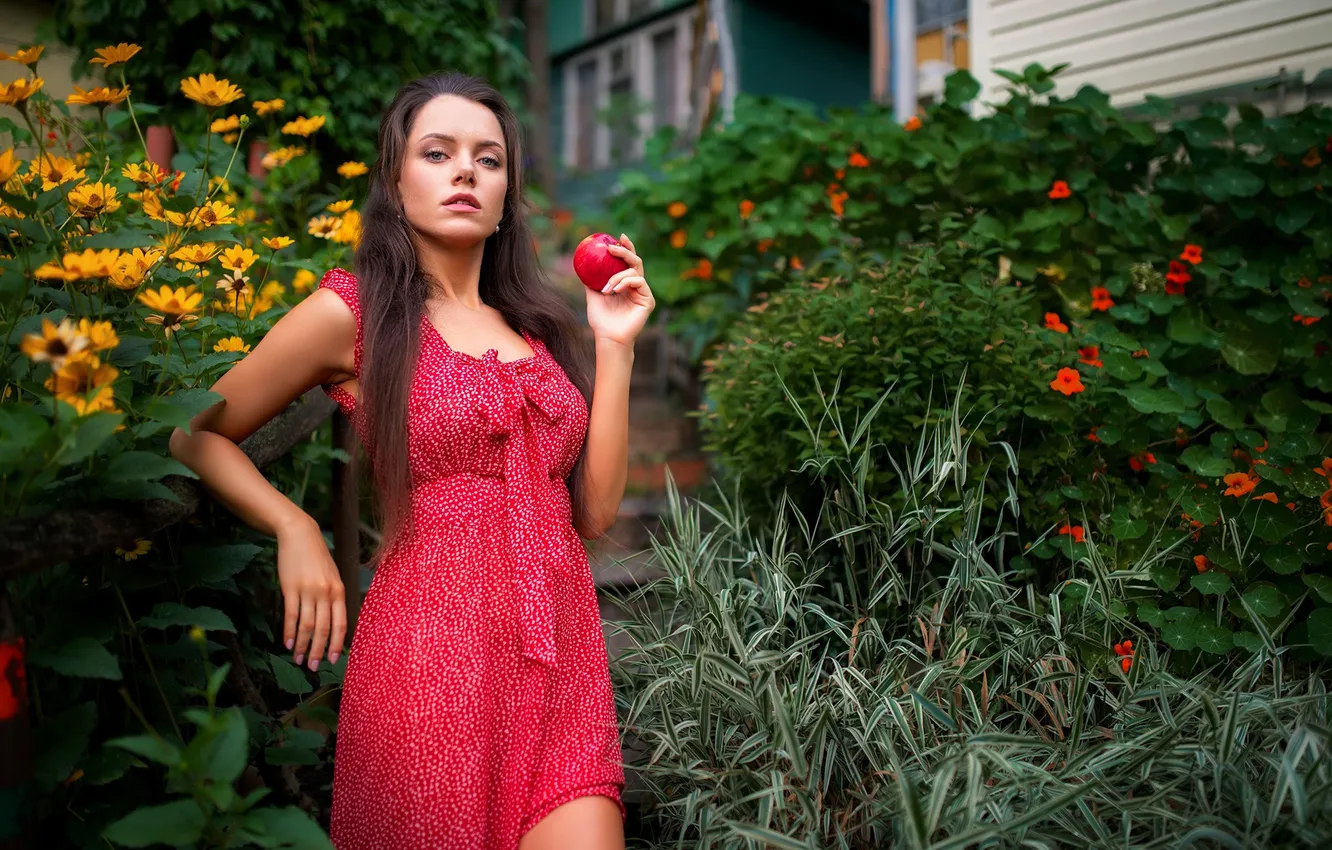 Photo wallpaper girl, sexy, Wallpaper, sweetheart, model, bright, apples, portrait