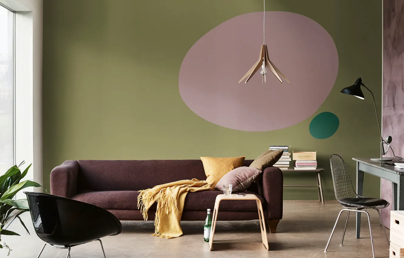 Photo wallpaper design, style, room, plant, lamp, interior, sofa, living room