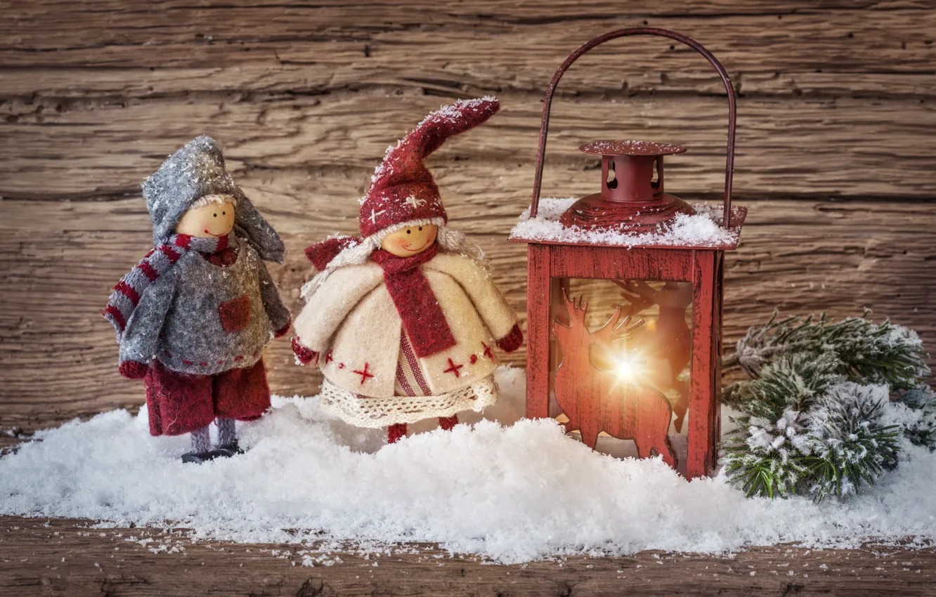 Photo wallpaper snow, lantern, New year, new year, Toys, snow, toys, merry christmas