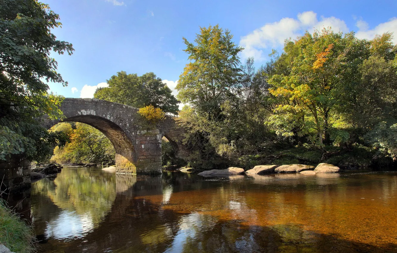 Photo wallpaper landscape, bridge, river