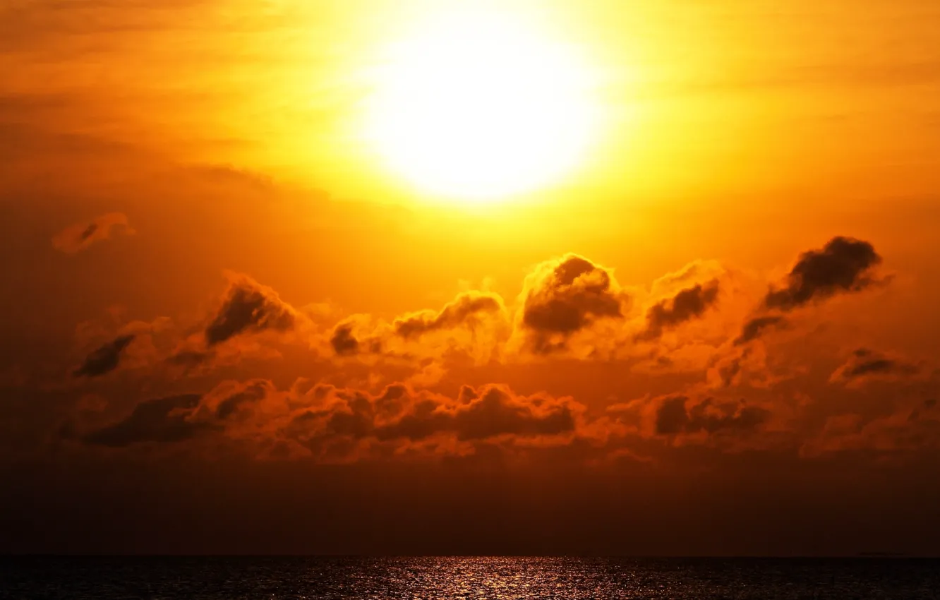 Photo wallpaper sea, the sky, the sun, clouds, landscape, sunset, nature