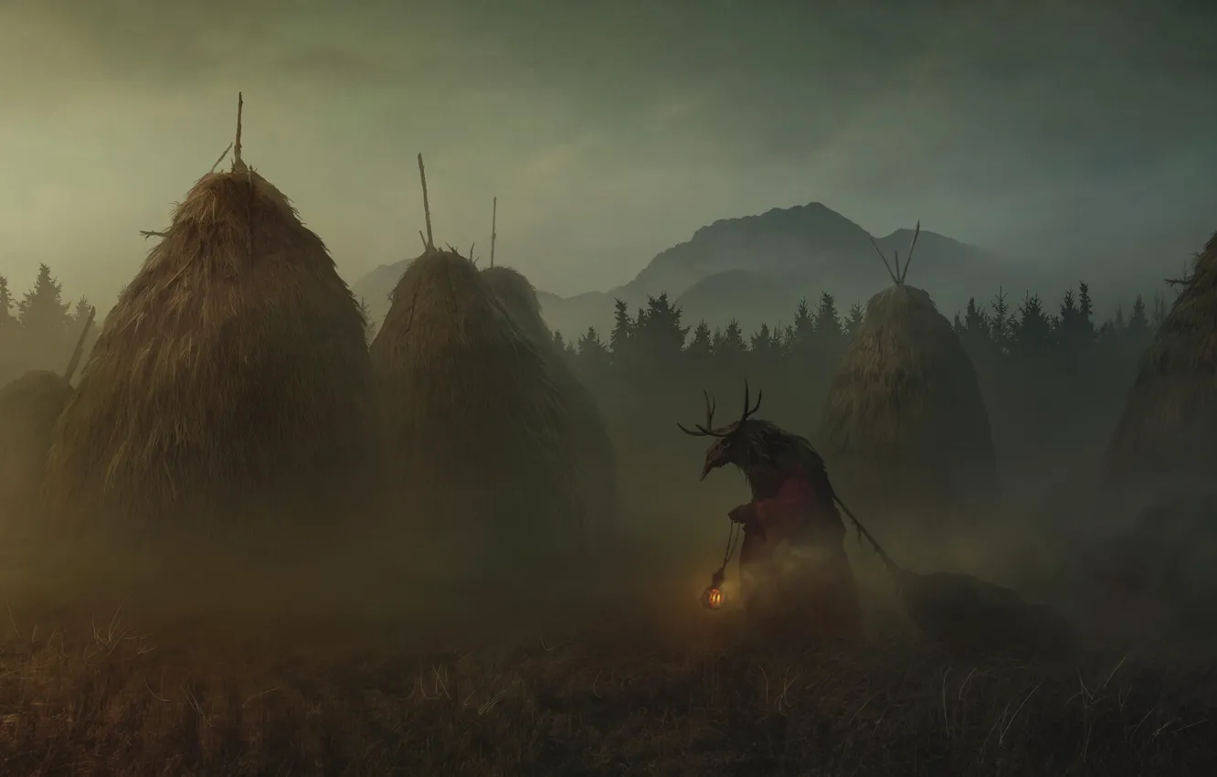 Photo wallpaper fog, fiction, darkness, monster, the demon, demon, horror, the barn
