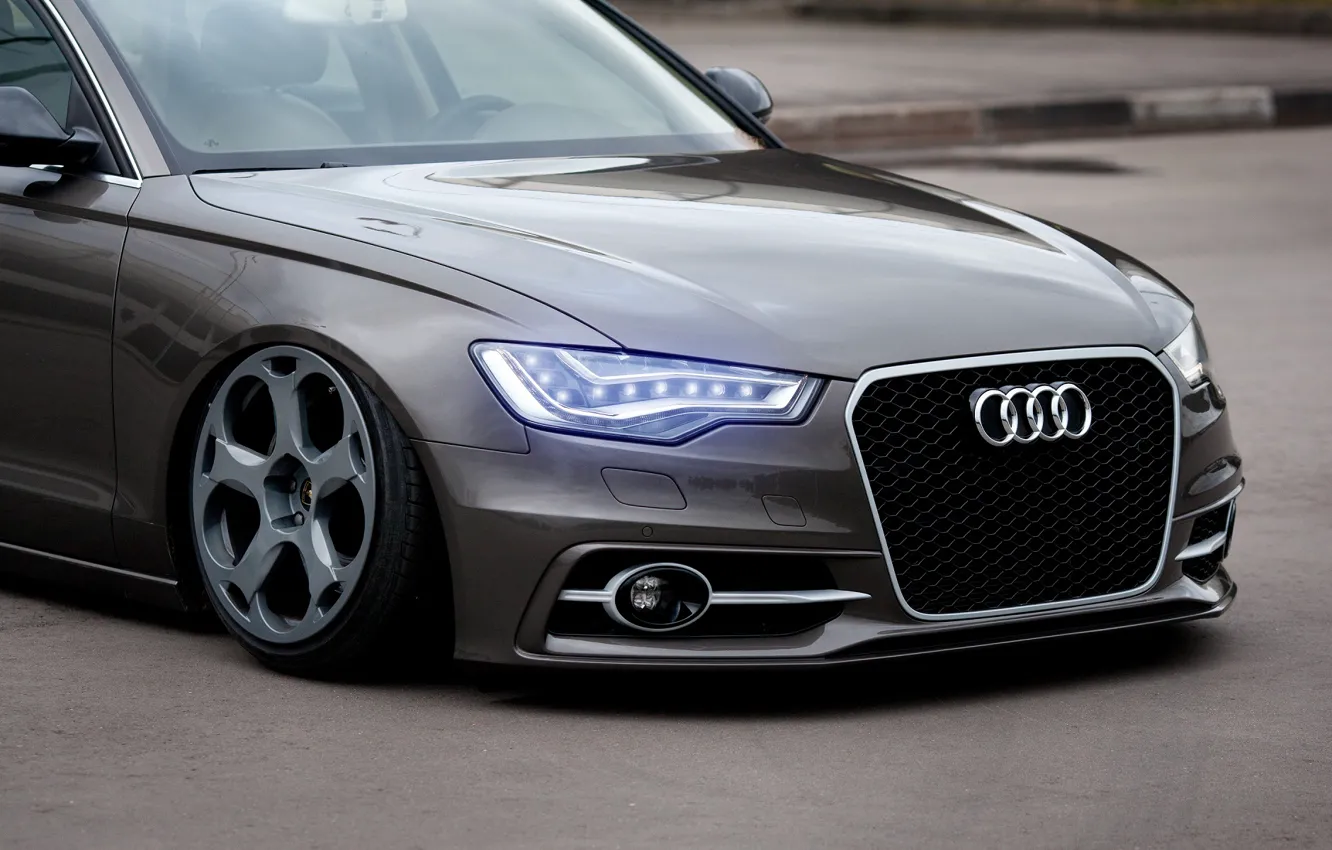 Photo wallpaper Audi, Car, Front, Rings, Stance, Wheels, Ligth
