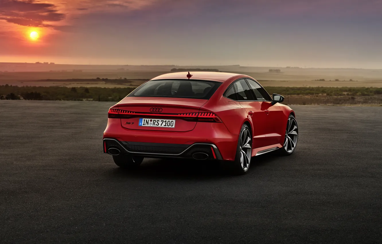 Photo wallpaper sunset, Audi, the evening, rear view, Sportback, RS 7, RS7, 2020