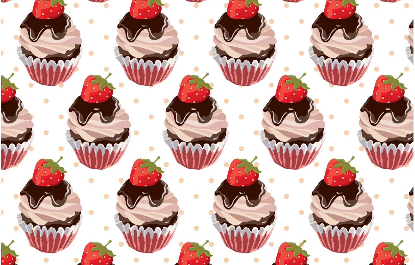 Photo wallpaper background, texture, dessert, background, pattern, Strawberry, cupcake, cupcakes