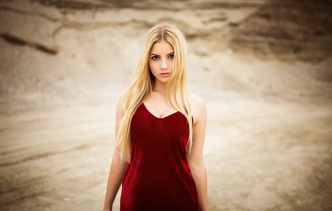 Photo wallpaper girl, pose, model, hair, makeup, dress, blonde, beauty