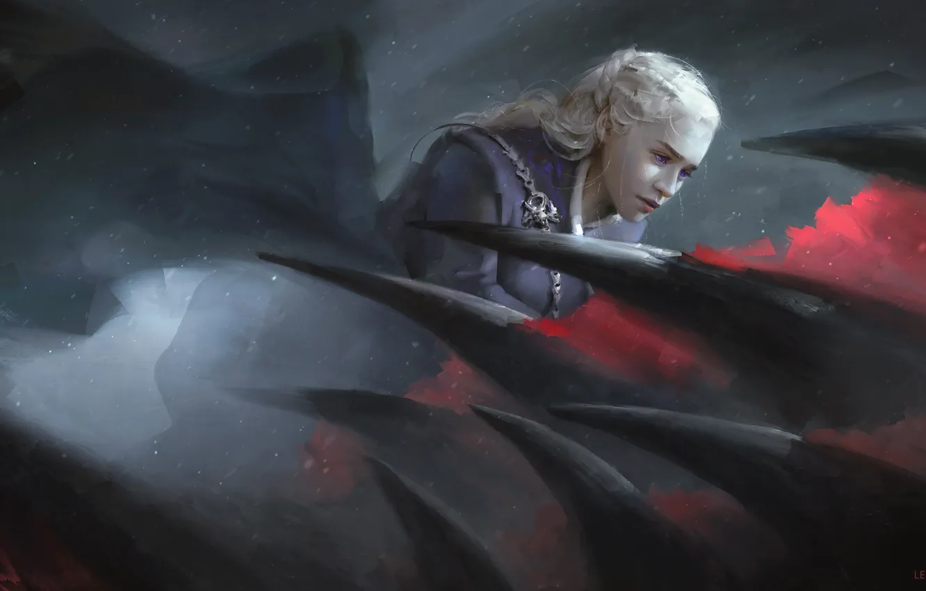 Photo wallpaper dragon, figure, fantasy, art, blonde, the series, Game Of Thrones, Game of Thrones