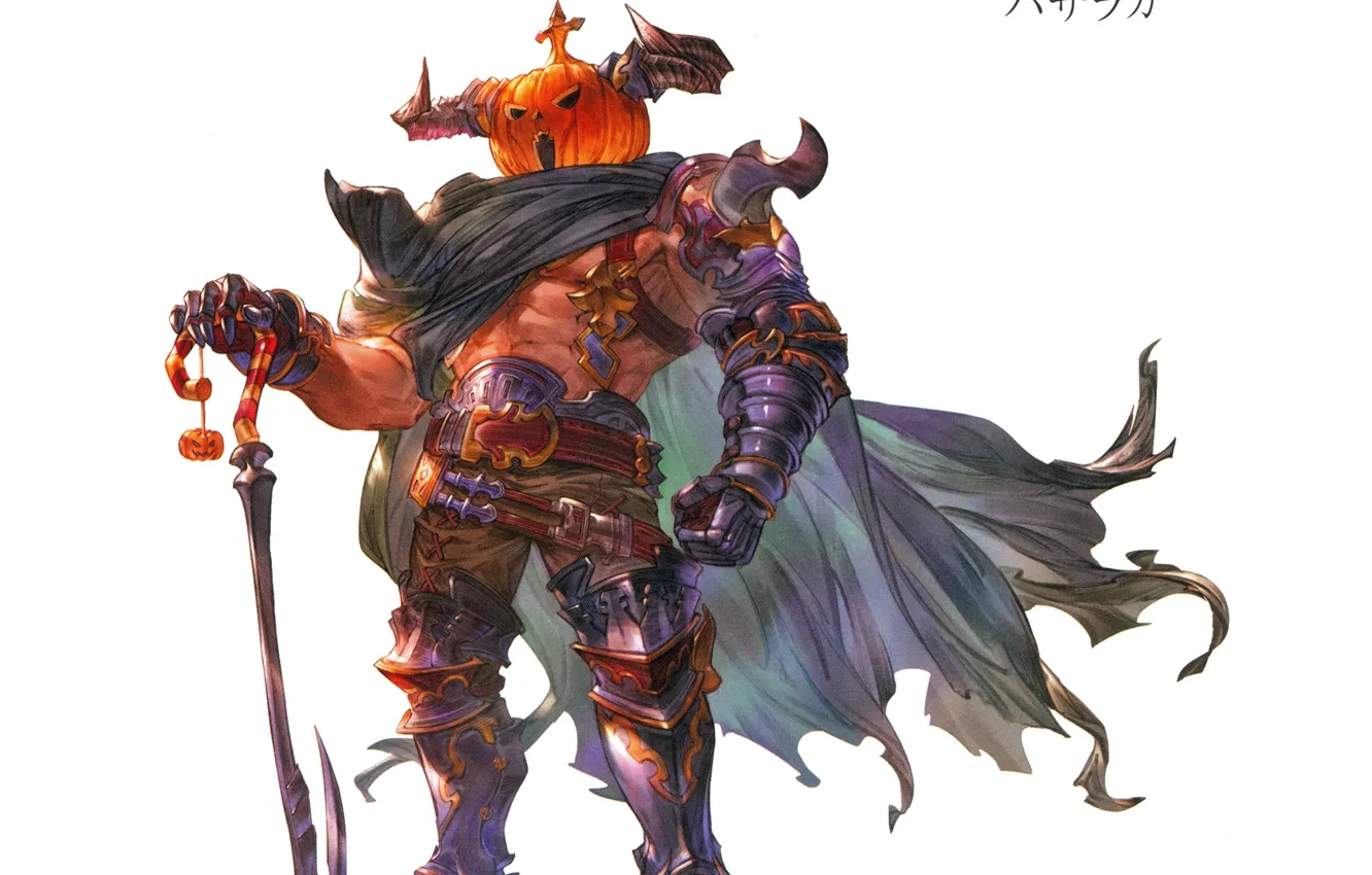 Photo wallpaper monster, Horny, Jack, iron hand, Pumpkin King, Granblue Fantasy, Halloween Costume, pumpkin with eyes