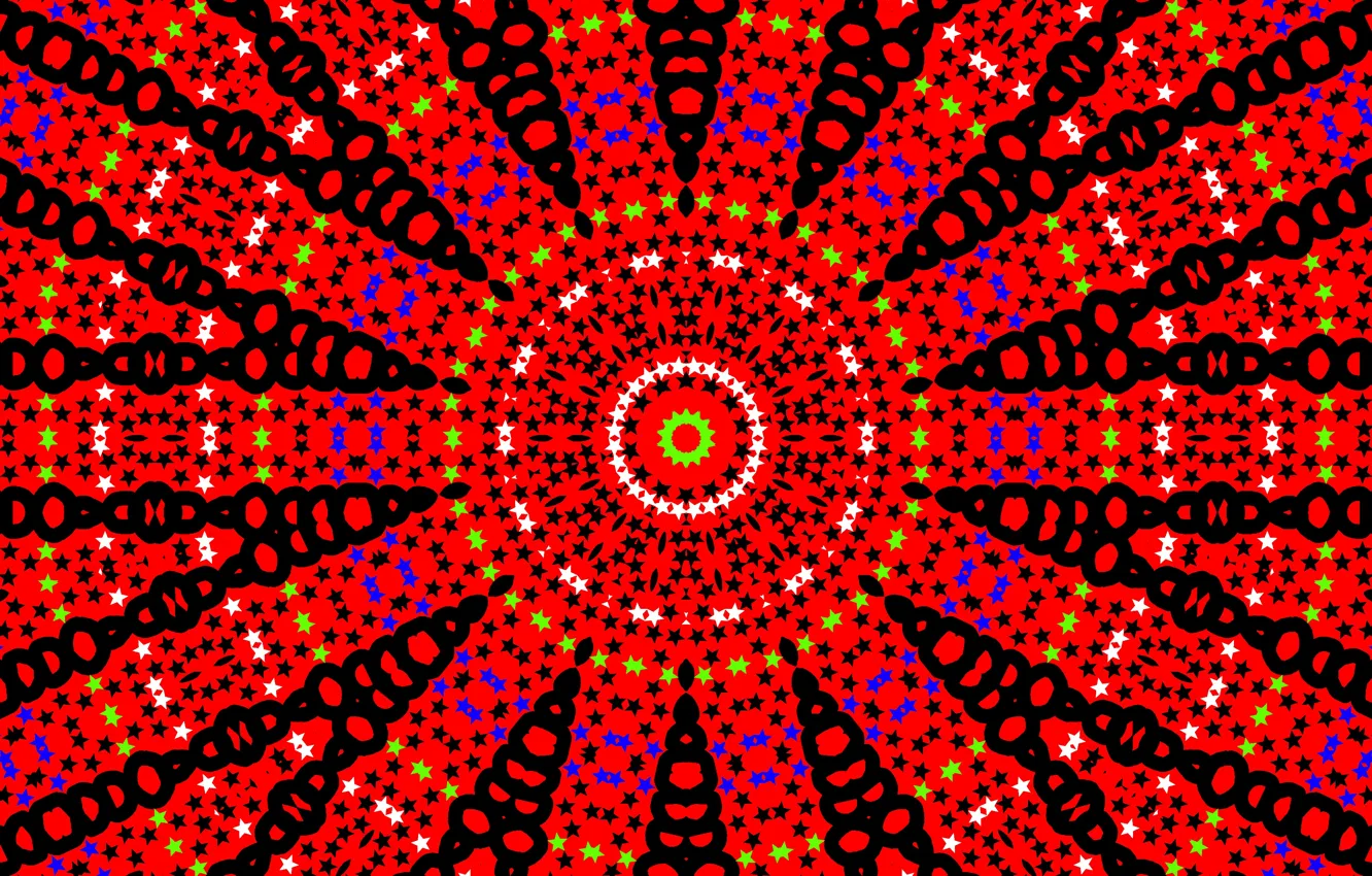 Photo wallpaper rays, circles, red, pattern, kaleidoscope