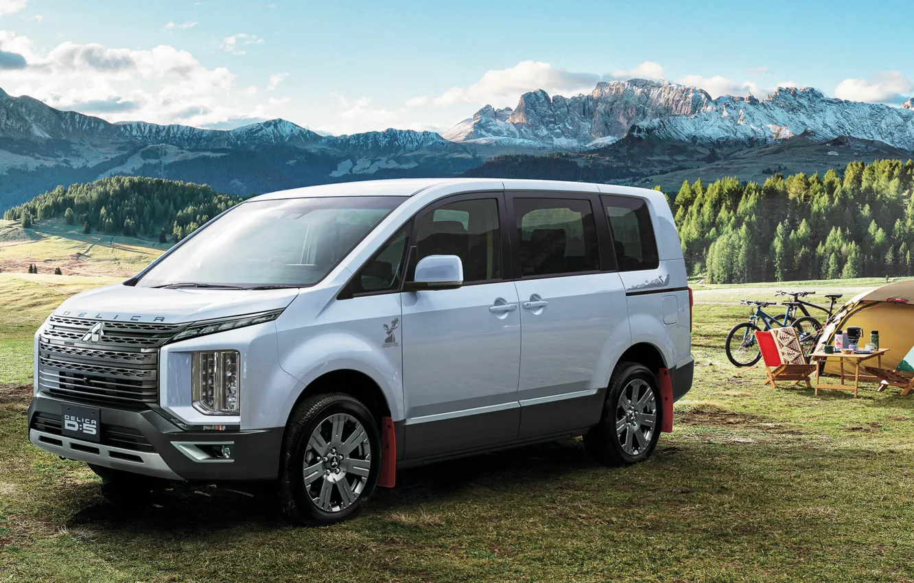 Photo wallpaper landscape, mountains, Mitsubishi, exterior, Mitsubishi Delica