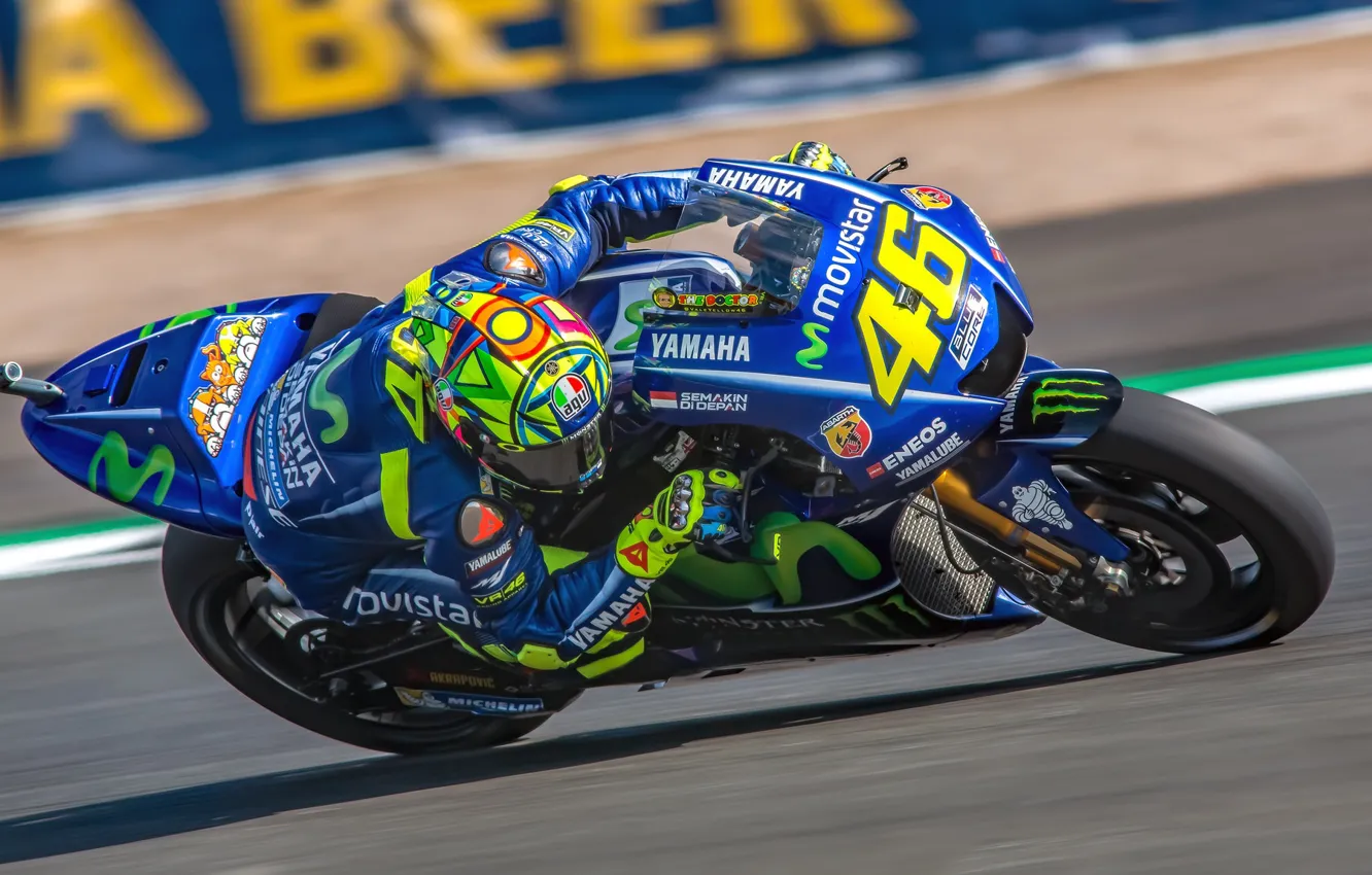 Photo wallpaper speed, motorcycle, Yamaha, MotoGP, Motorsport, Valentino Rossi, racing, British Grand Prix Silverstone 2017