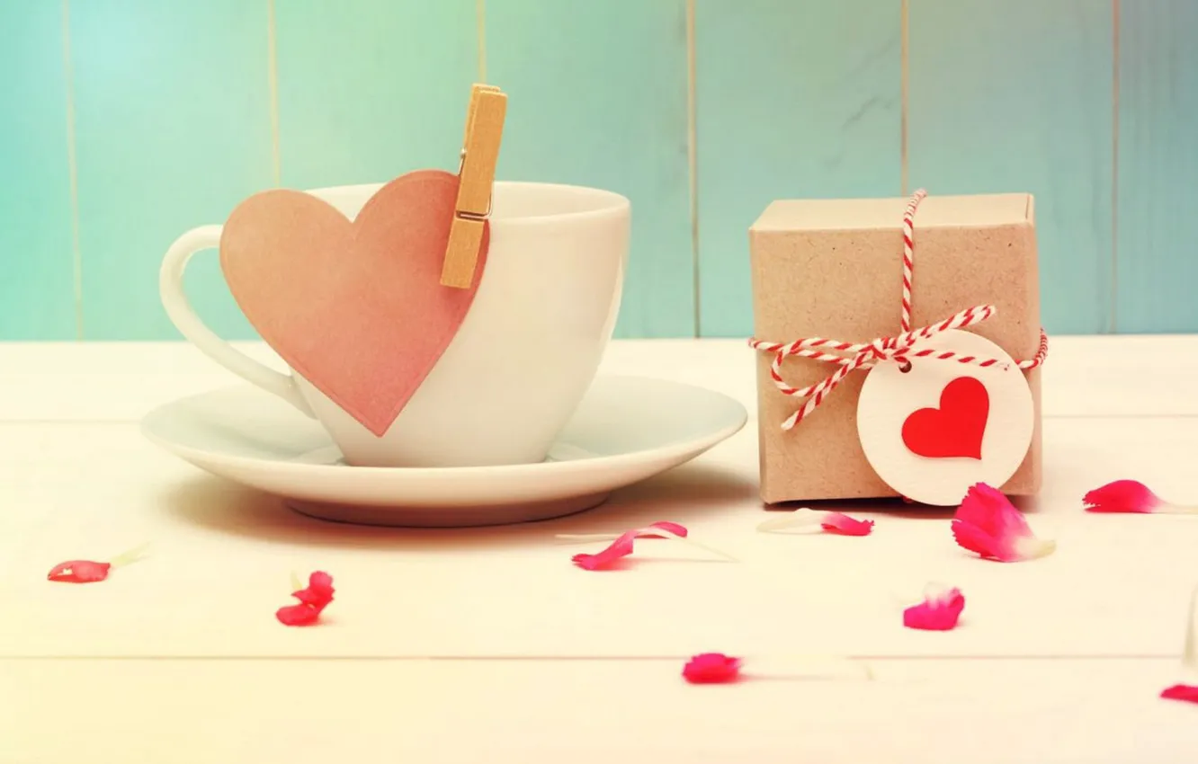 Photo wallpaper gift, romance, heart, Cup, Valentine's day, cup, hearts, Valentine's Day