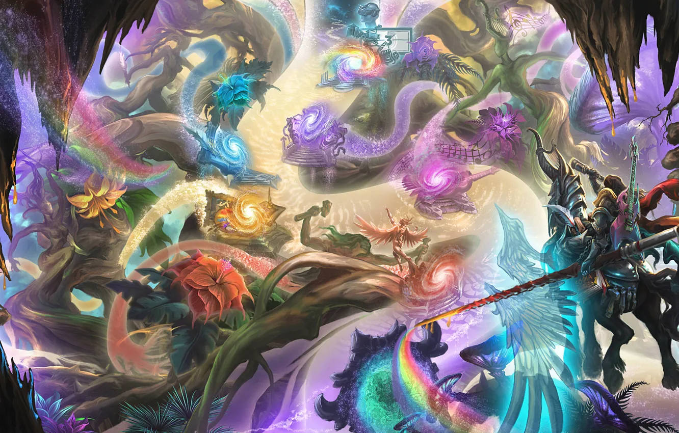 Photo wallpaper magic, rainbow, the portal, art, knight, adventure