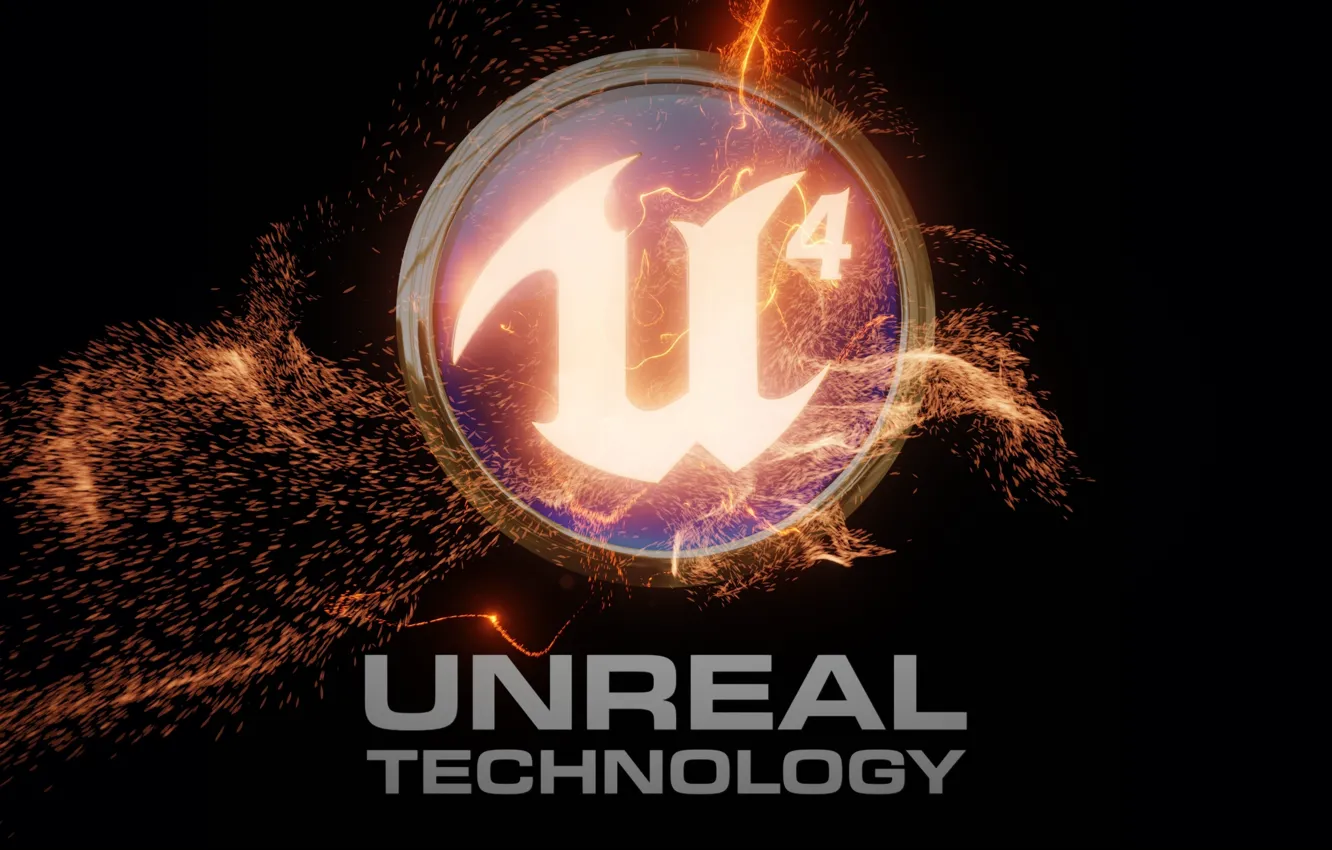 Photo wallpaper flame, the inscription, emblem, unreal engine 4