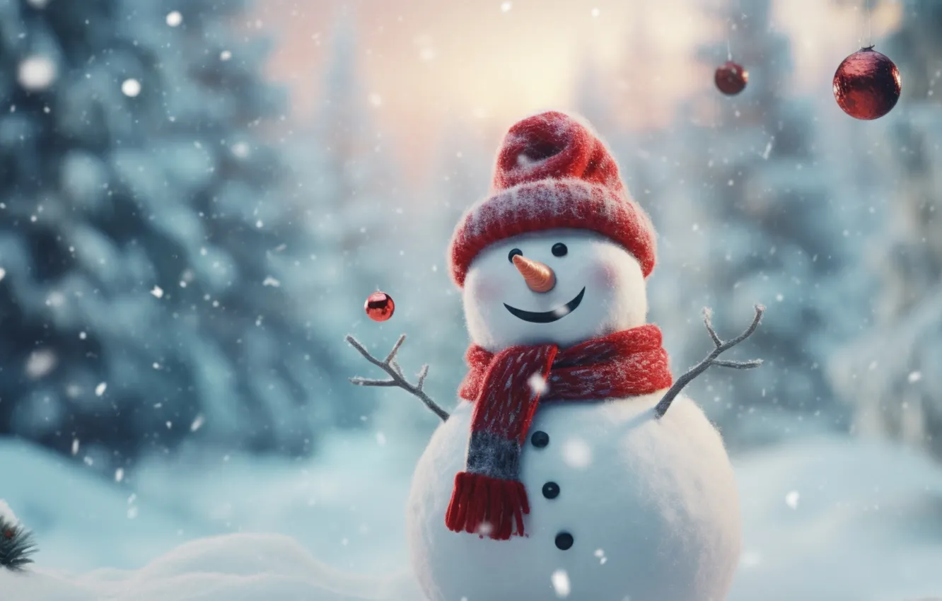 Photo wallpaper winter, snow, new year, Christmas, snowman, Christmas, winter, cute