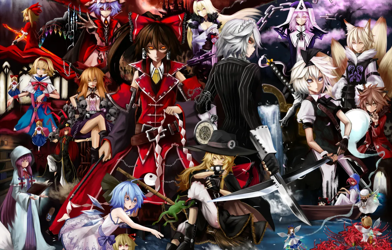 Photo wallpaper girl, touhou, art, kirisame marisa, hong meiling, Ibuki, Konpaku Youmu, Saigyouji Yuyuko