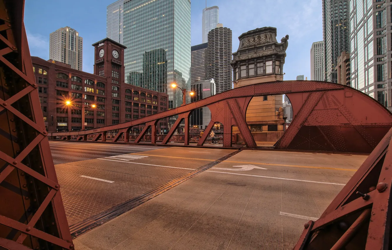 Photo wallpaper bridge, the city, skyscrapers, Chicago, USA, Il, Chicago, Illinois