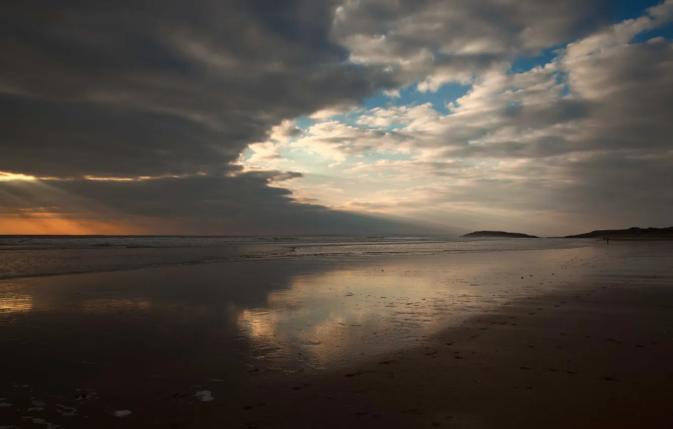Photo wallpaper sea, beach, sunset, clouds