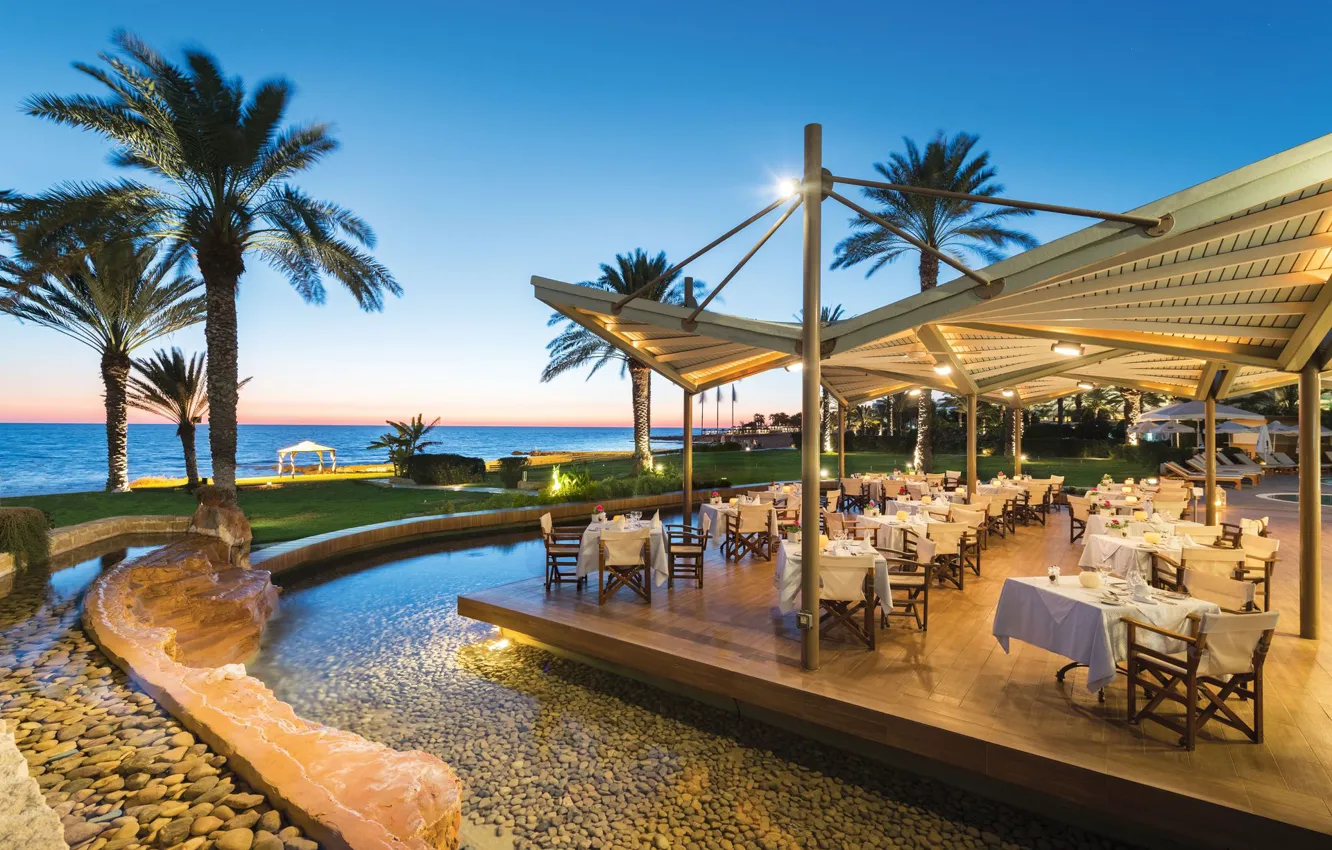 Photo wallpaper sea, palm trees, pool, Indonesia, cafe, the hotel, Nalika Beach Resort