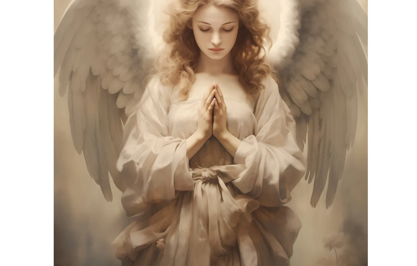 Photo wallpaper Girl, Angel, Hair, Wings, Digital art, AI art, The Art of Artificial Intelligence, Neural network