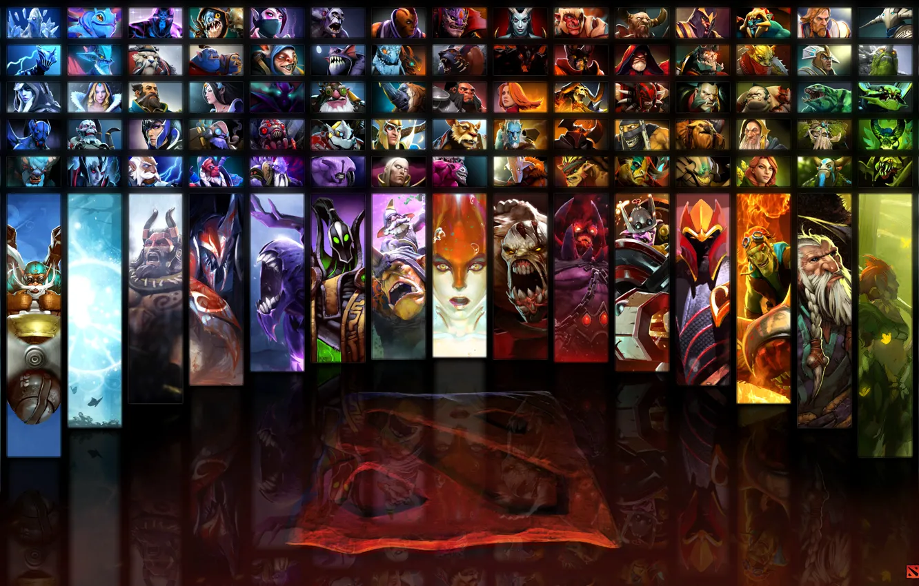 Photo wallpaper sign, logo, heroes, dota, table, list, all the characters, dota2