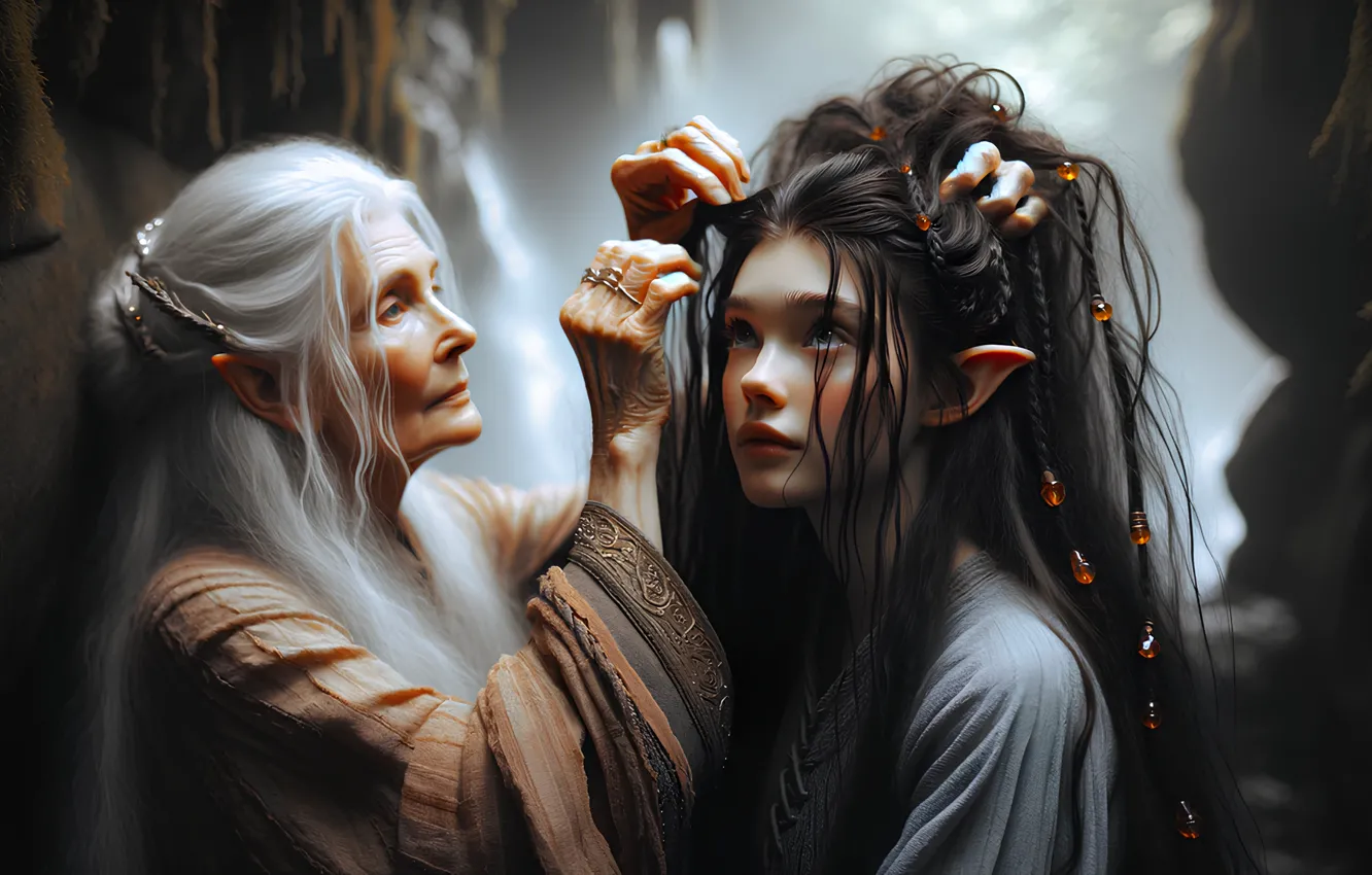 Photo wallpaper girl, grandma, art, fantasy
