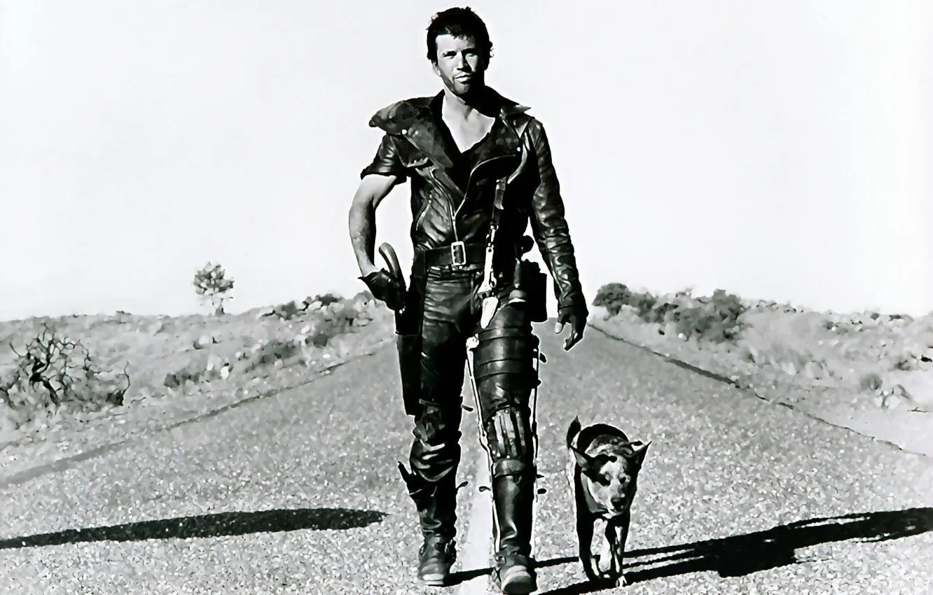 Photo wallpaper road, dog, art, postapocalyptic, Mel Gibson, Road warrior, Mel Gibson, Mad Max 2