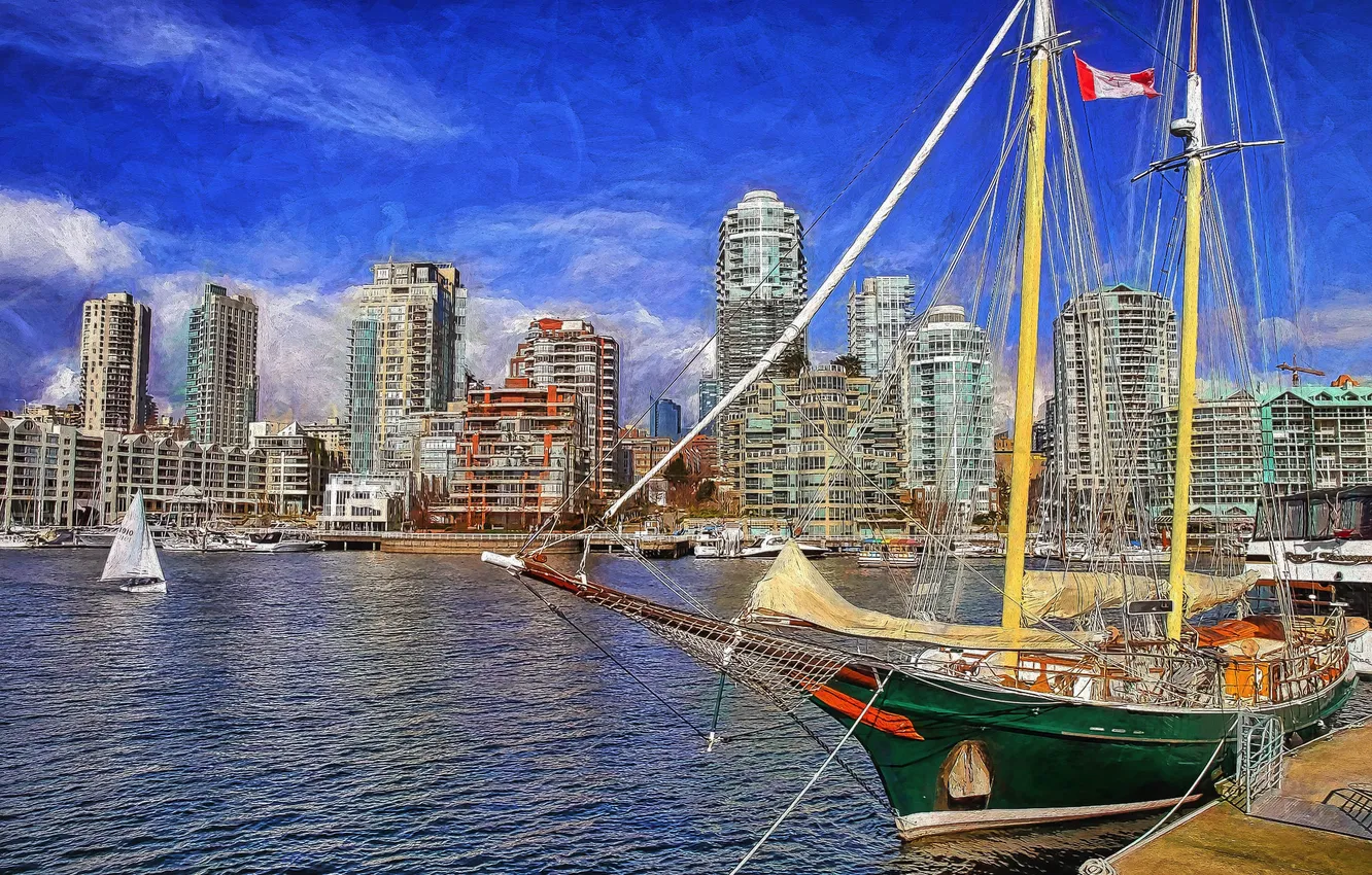 Photo wallpaper Marina, yacht, port, Canada, Vancouver, Canada, Vancouver