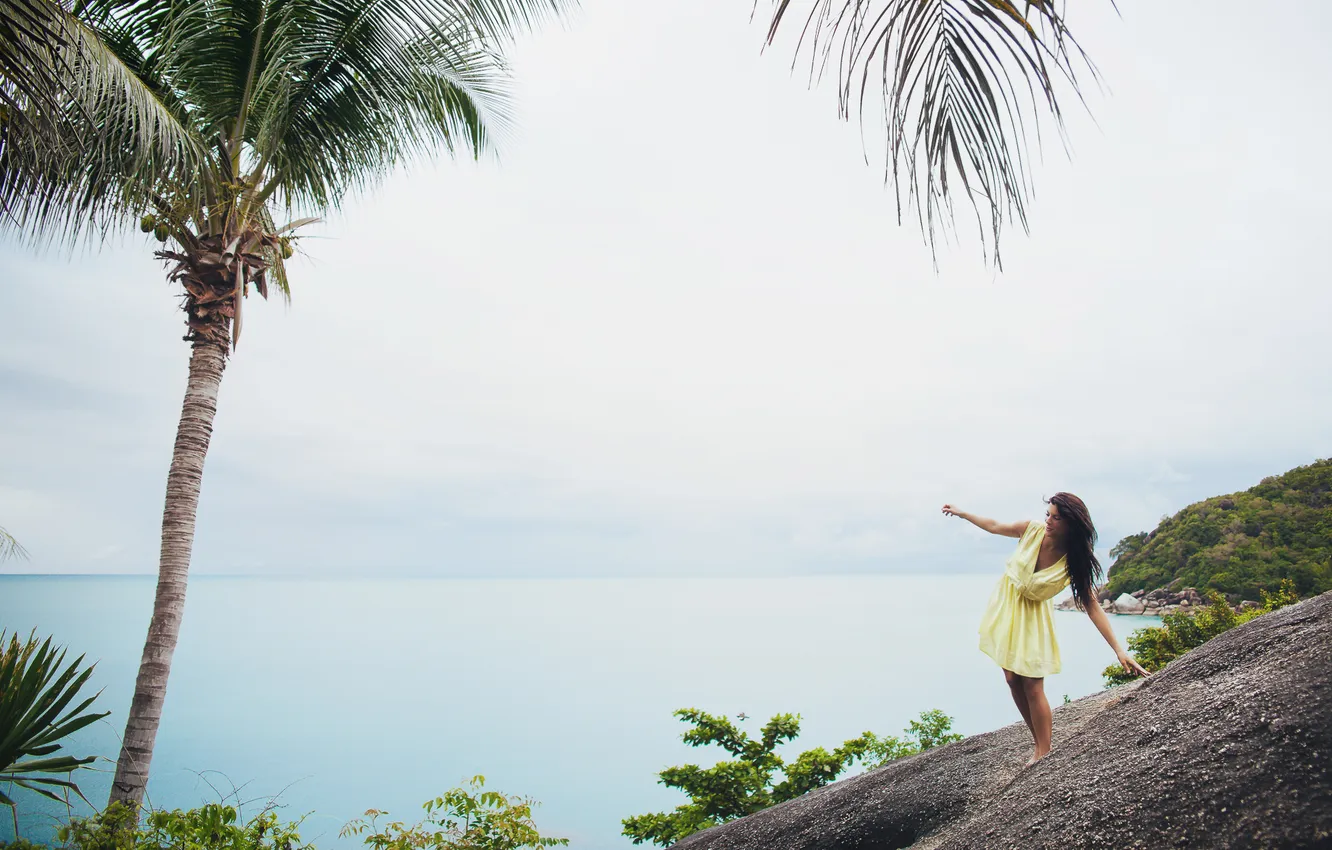 Photo wallpaper summer, girl, palm trees, dress