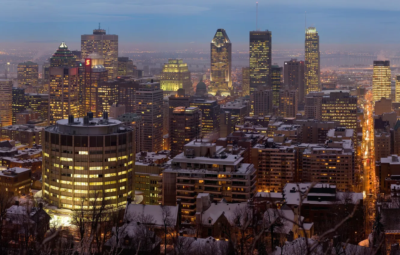 Photo wallpaper Winter, The evening, The city, Canada, Montreal