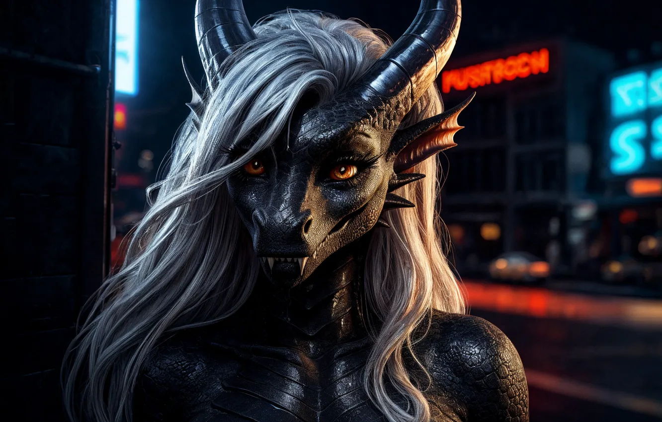 Photo wallpaper dragon, scales, horns