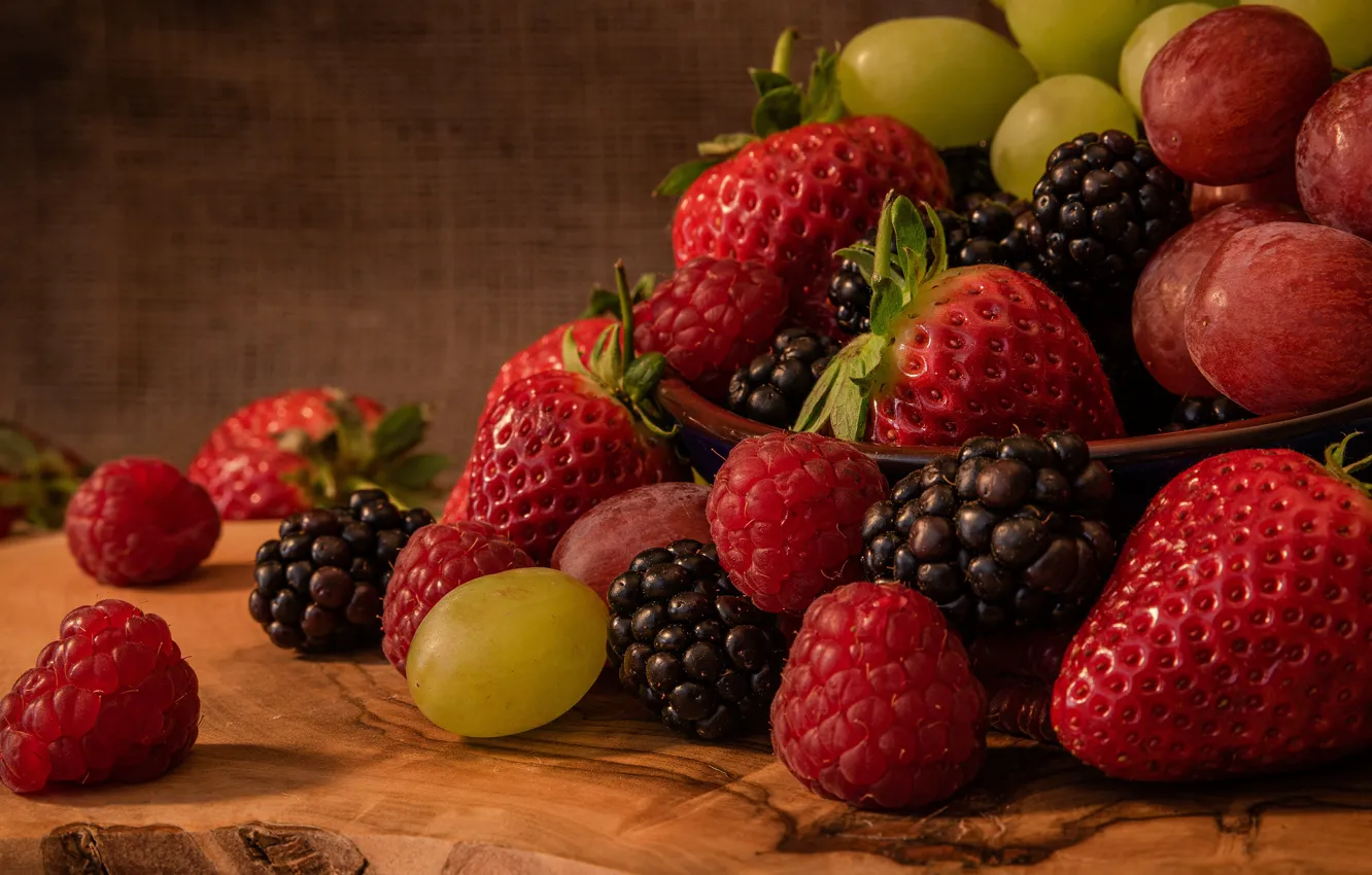 Photo wallpaper summer, berries, food, harvest, strawberry, red, bowl, fruit