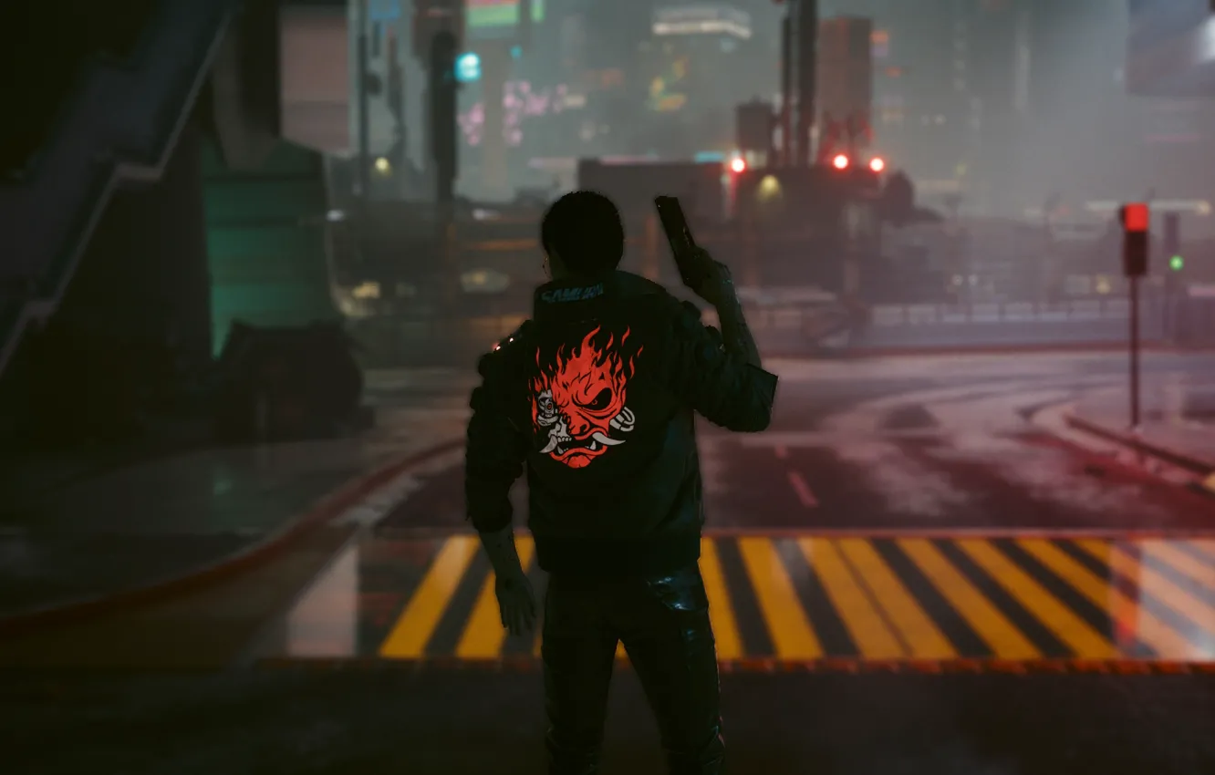 Photo wallpaper street, samurai, Cyberpunk 2077