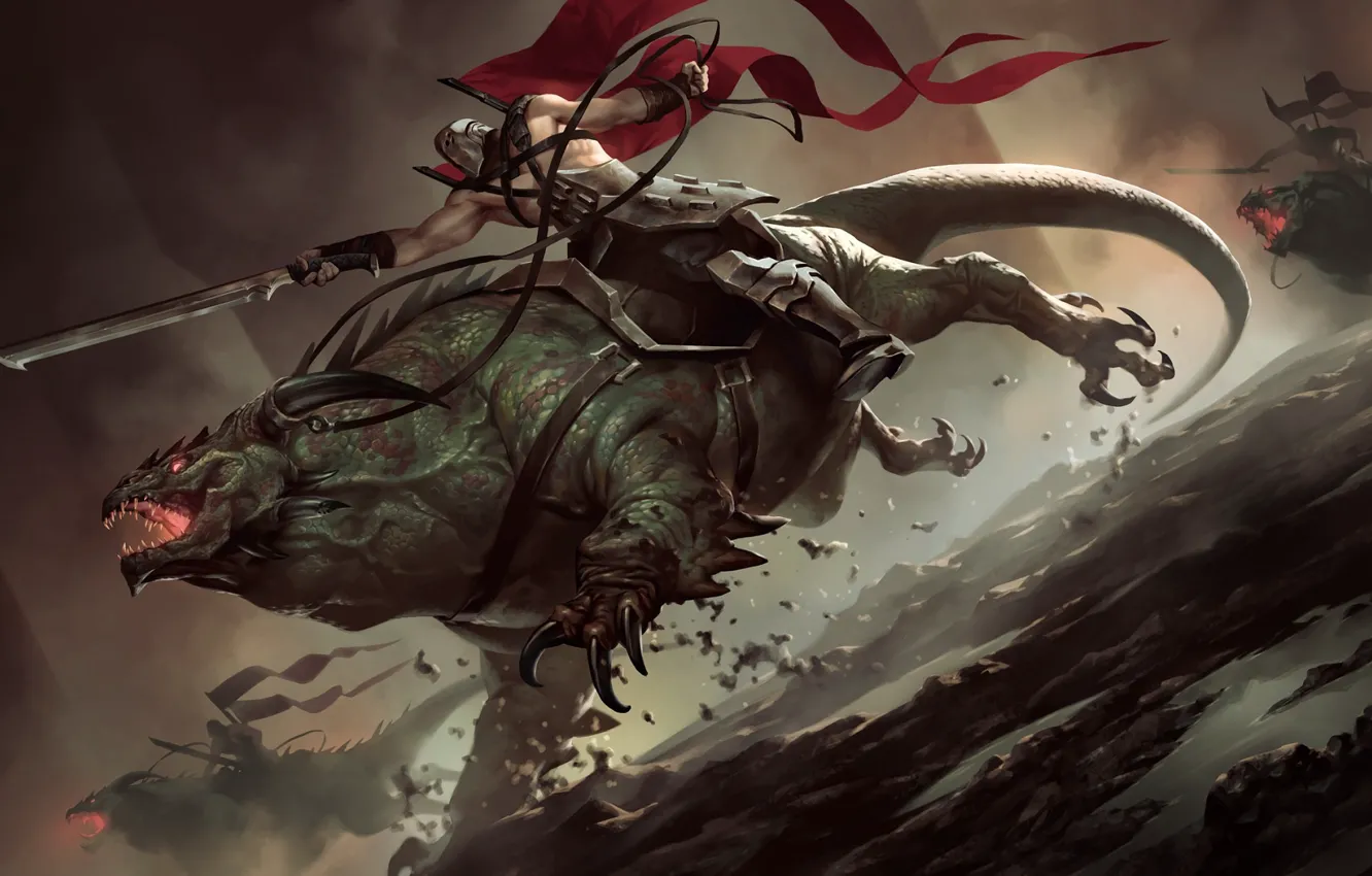 Photo wallpaper people, monster, sword, rider, Legends of Runeterra