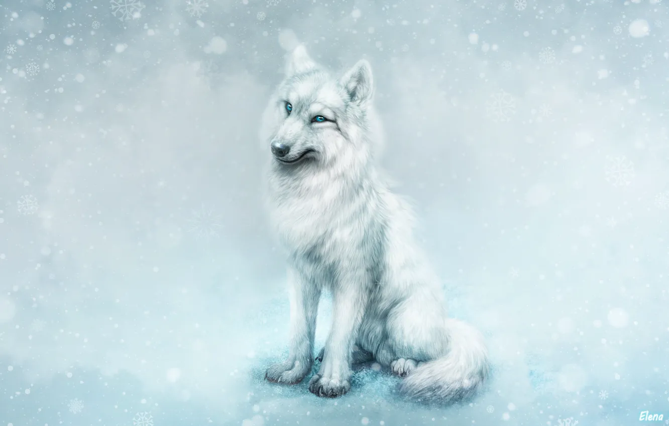 Photo wallpaper Winter, Snow, Style, Wolf, Beast, Art, Art, Winter