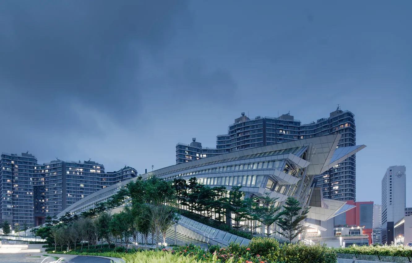 Photo wallpaper the sky, trees, construction, architecture, West Kowloon HSR Station - Hong Kong