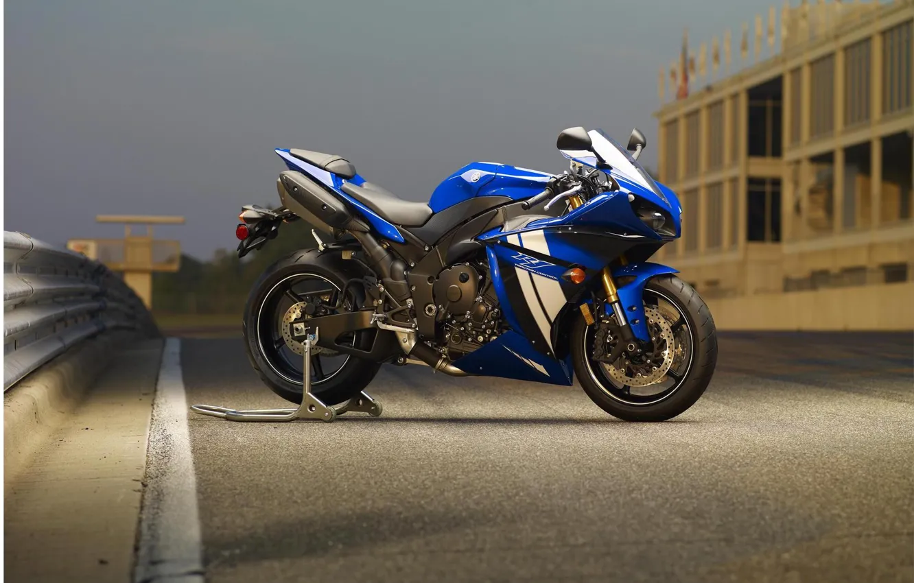 Photo wallpaper blue, motorcycle, yamaha, bike, blue, Yamaha, supersport, yzf-r1