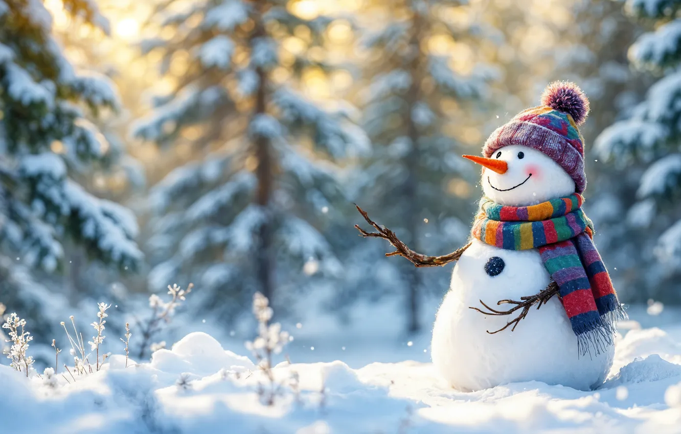 Photo wallpaper winter, snow, decoration, new year, Christmas, snowman, Christmas, winter