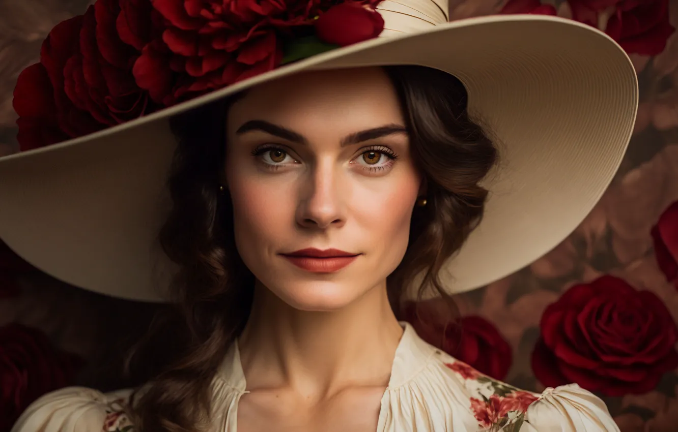 Photo wallpaper girl, woman, portrait, hat, art, digital art, digital art, AI art