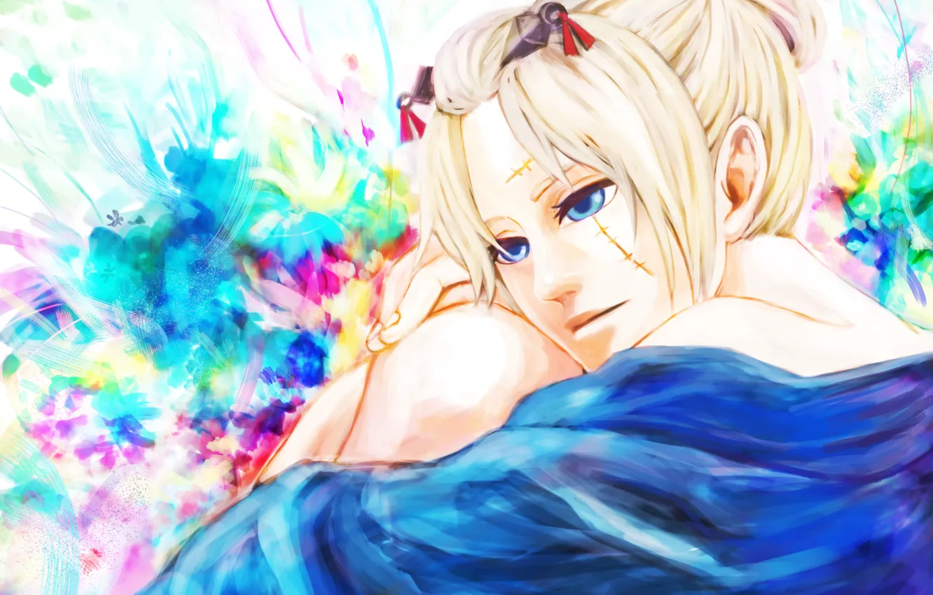 Photo wallpaper girl, smile, paint, scar, gintama, tsukuyo