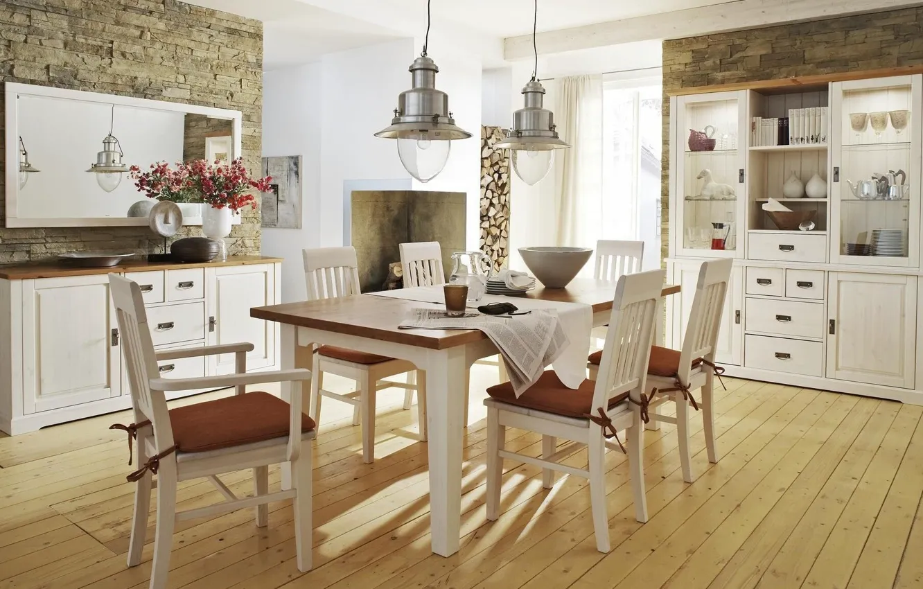 Photo wallpaper design, room, interior, fireplace, dining room, Provence style