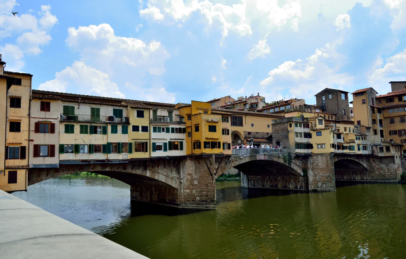 Photo wallpaper river, sky, Italy, Florence, Old Bridge, Firenze, Old Bridge