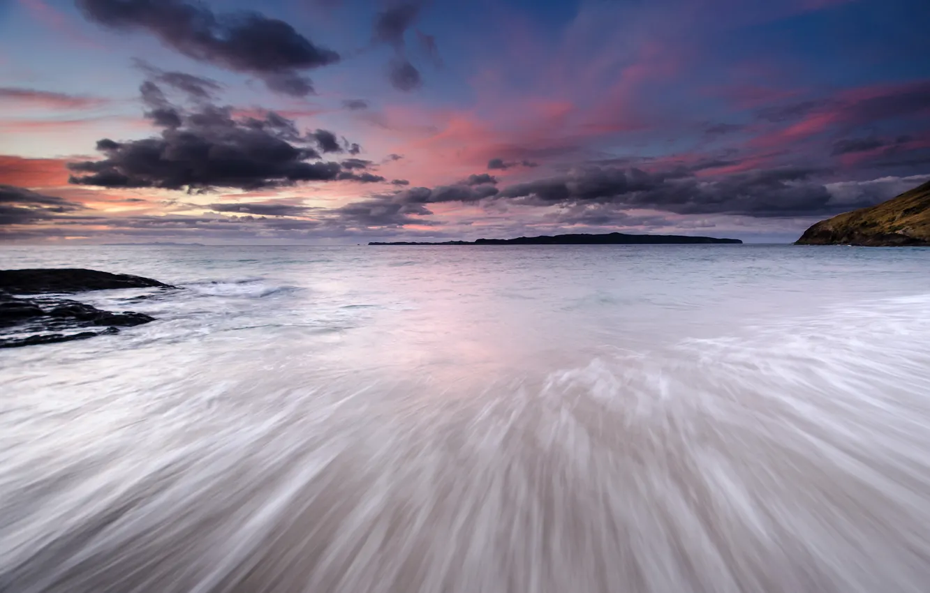 Photo wallpaper sea, the sky, clouds, sunset, clouds, shore, the evening, Japan