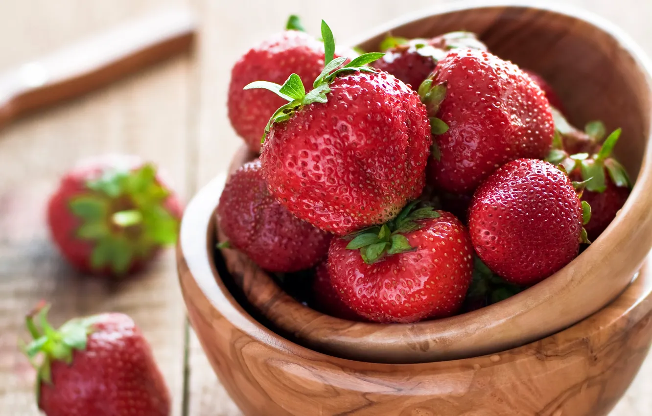 Photo wallpaper summer, red, berries, strawberry, bowl