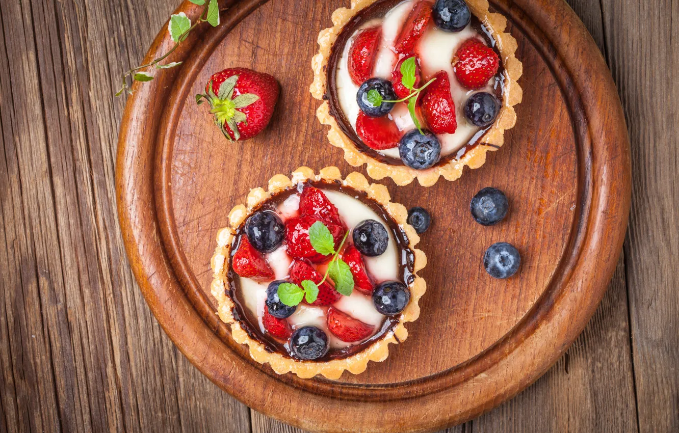 Photo wallpaper berries, blueberries, strawberry, basket, dessert, sweet, cream, dessert