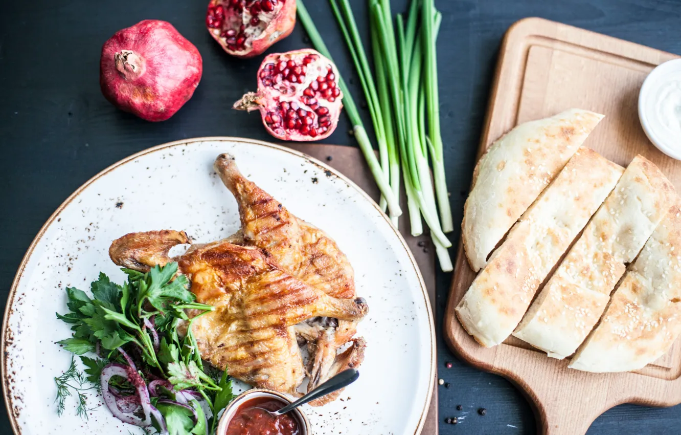 Photo wallpaper food, chicken, delicious, garnet, pita