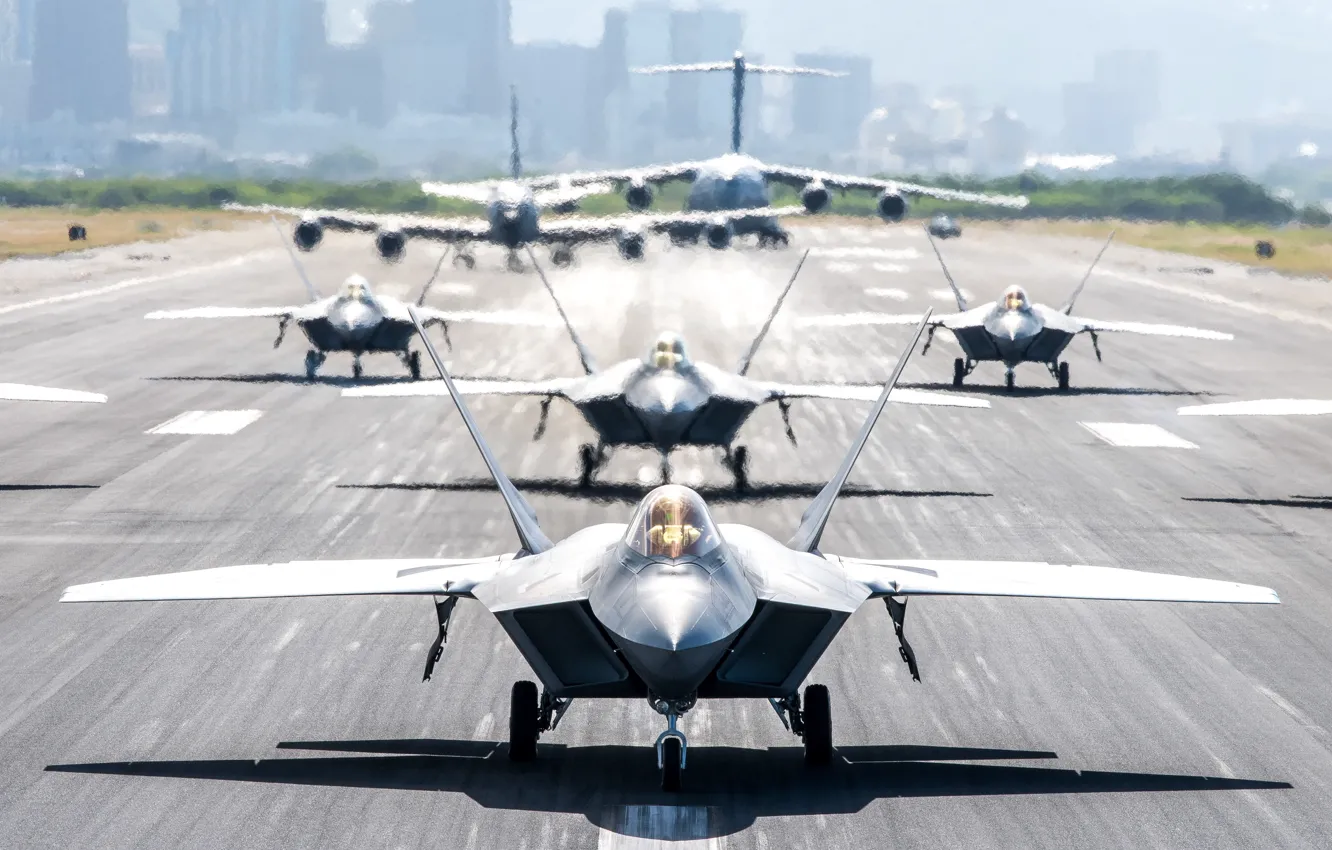 Photo wallpaper unobtrusive, UNITED STATES AIR FORCE, multi-purpose fighter of the fifth generation, Lockheed/Boeing F-22 Raptor